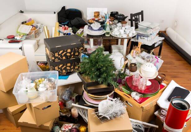 piles of Christmas clutter