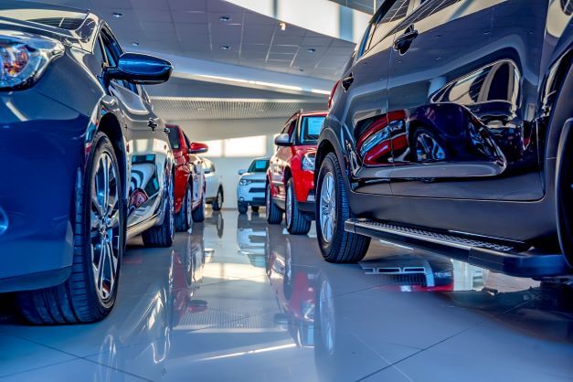 new cars in showroom