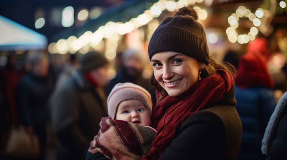 mum and baby at christmas market