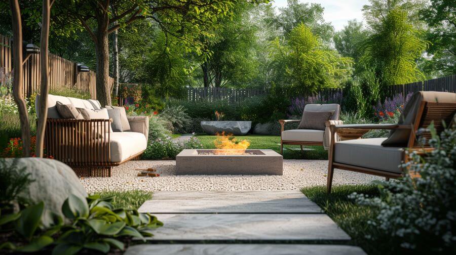 fire pit and garden furniture