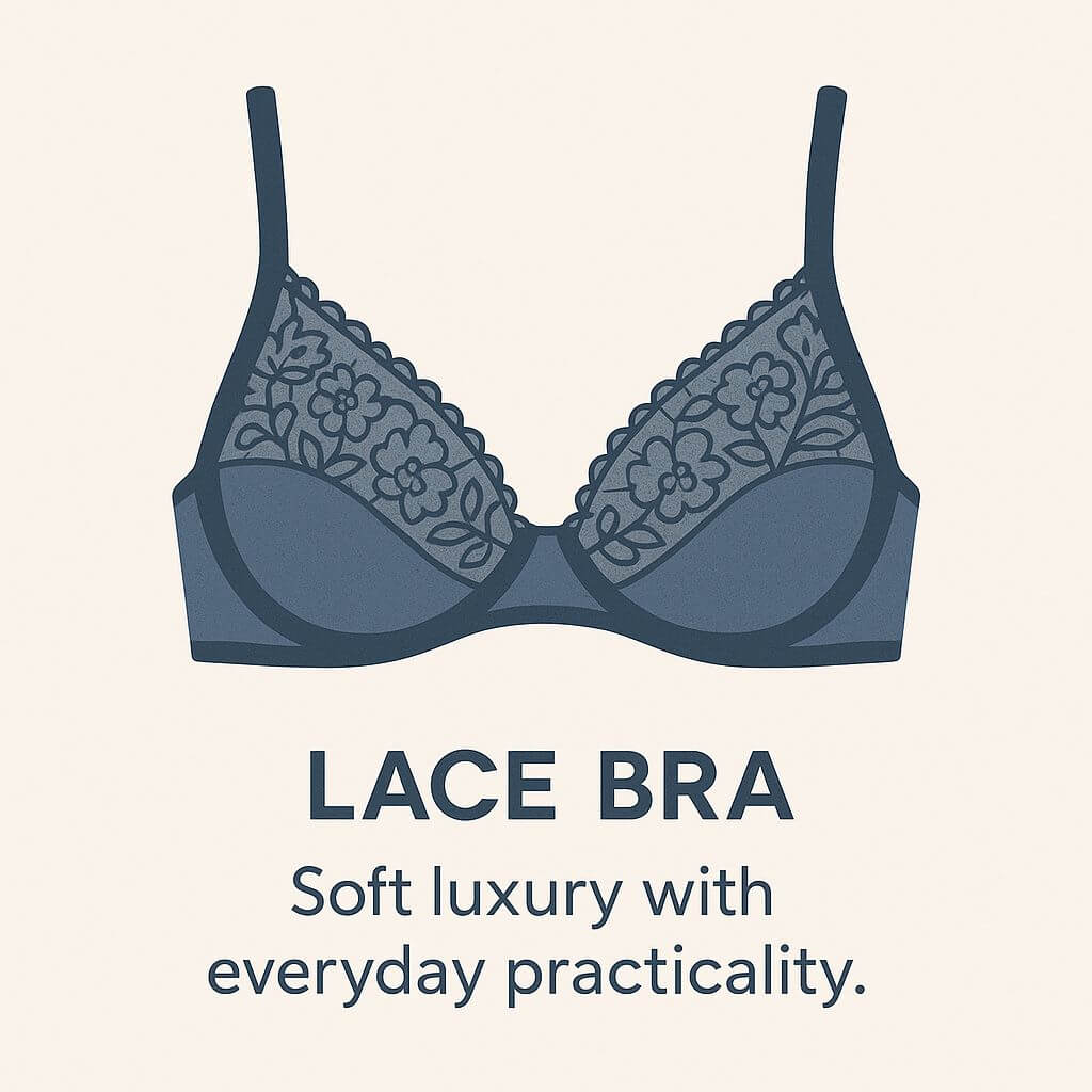 Flat illustration of a lace bra with soft stretch detailing