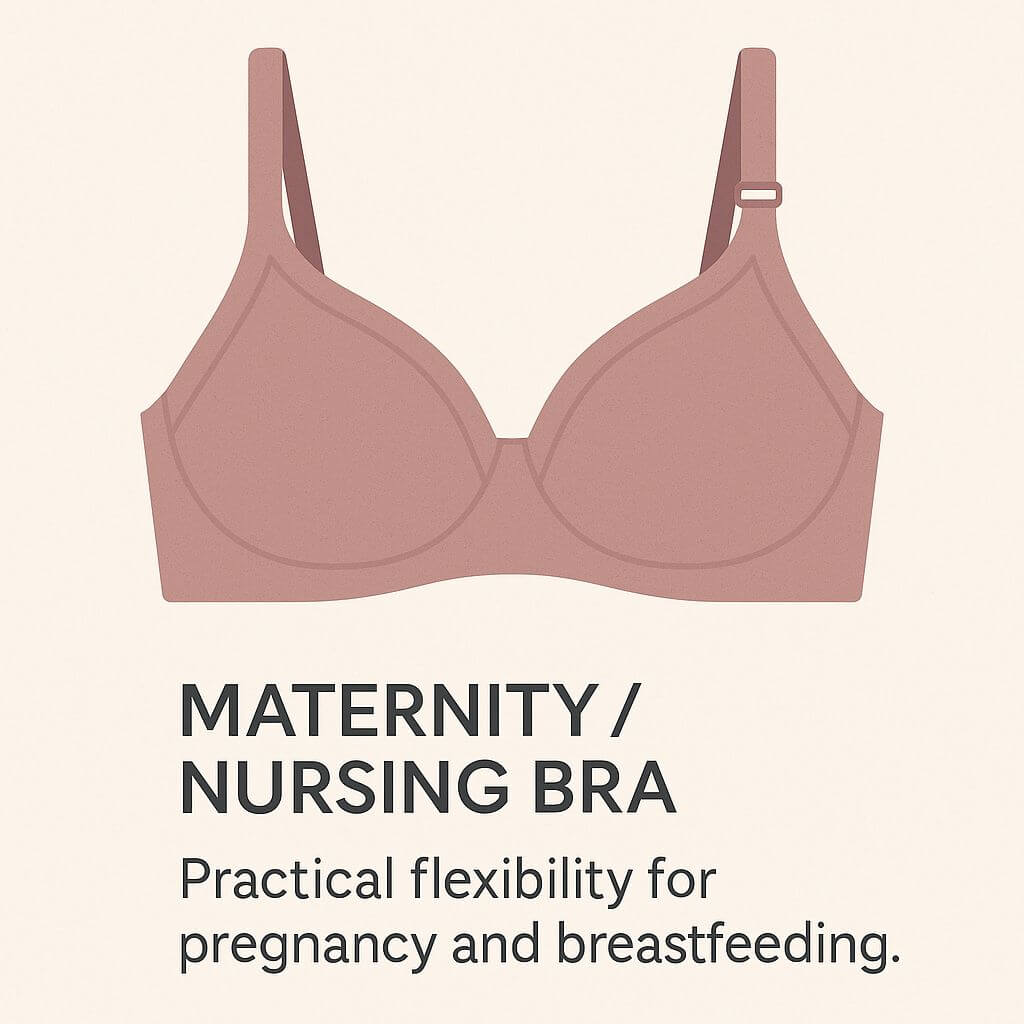 Flat illustration of a maternity and nursing bra with a subtle clip and full coverage