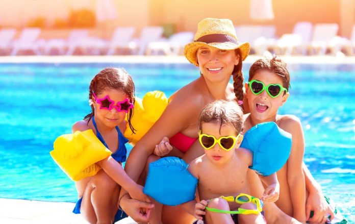 mother and children on holiday