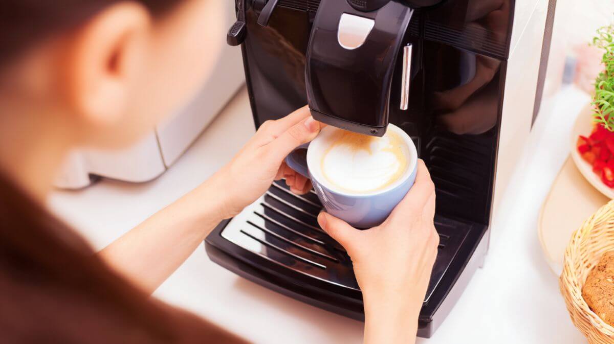 Coffee machine on kitchen counter in a family home