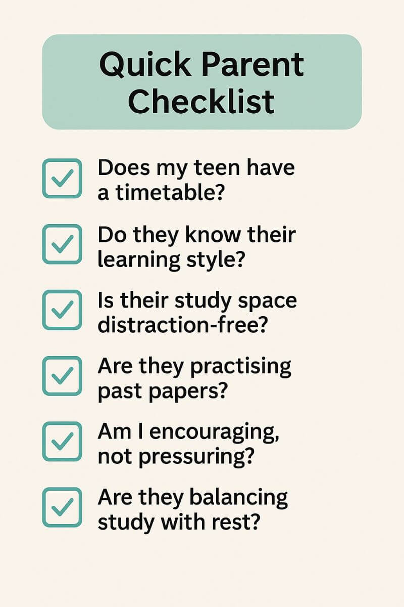 Infographic checklist for parents supporting exam revision