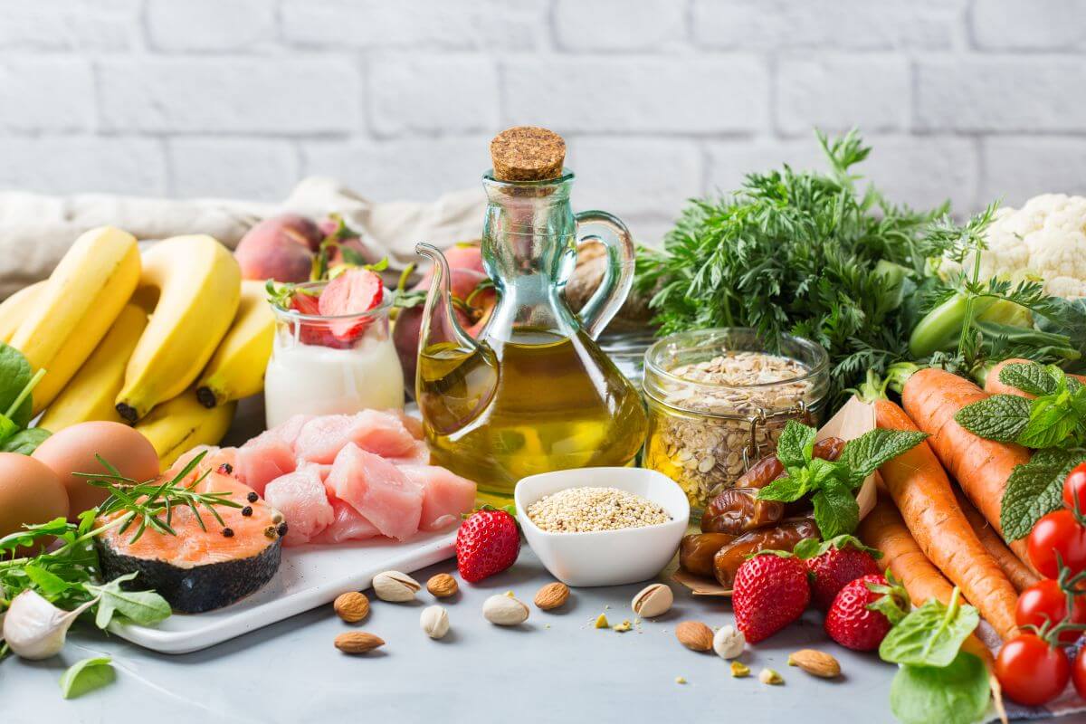 Mediterranean diet foods such as olive oil, vegetables, nuts, and fish, a well-researched anti-inflammatory eating pattern