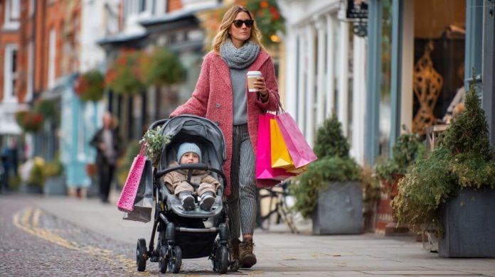 stylish mum out about in town
