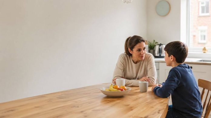 mother talking to son